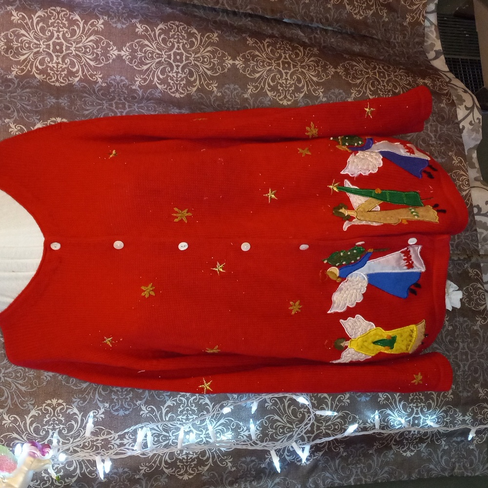 Vintage Fisher Hill hand applique angel motif Christmas sweater
